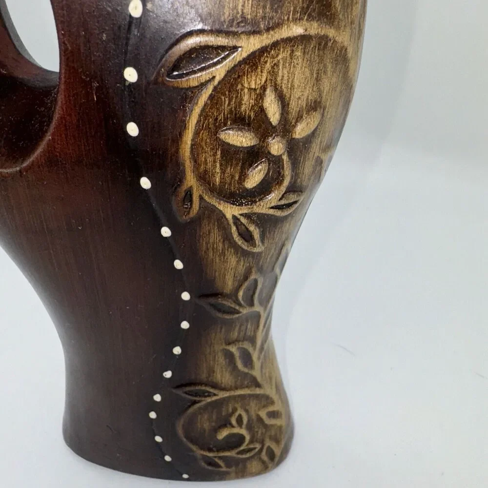 Vintage Ceramic Pitcher Vase‎ Wood Tone Hand Painted 13” Tall